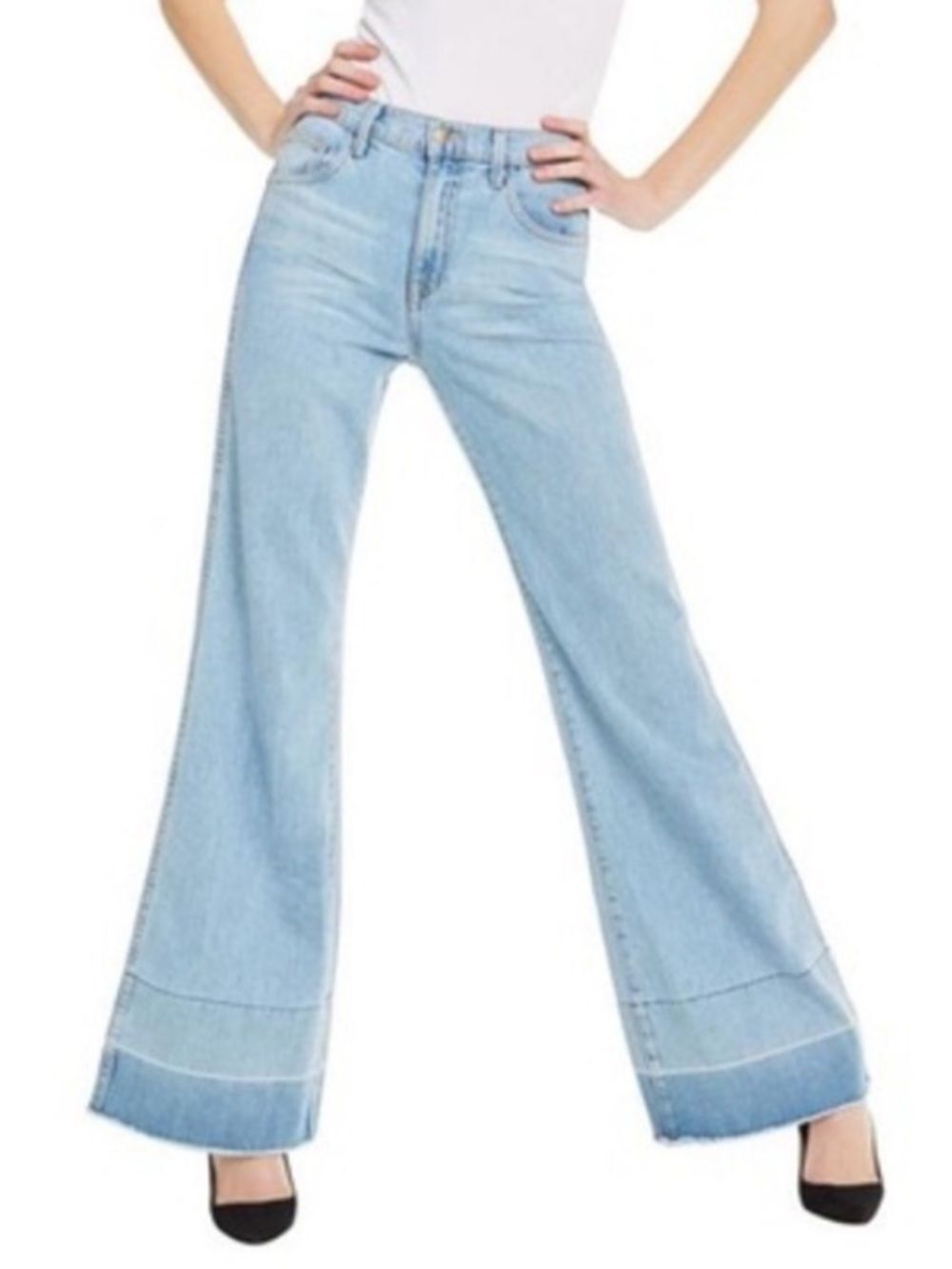 Wildfox Light Blue Shield Wide Leg Jeans New Size 26 Two Tone